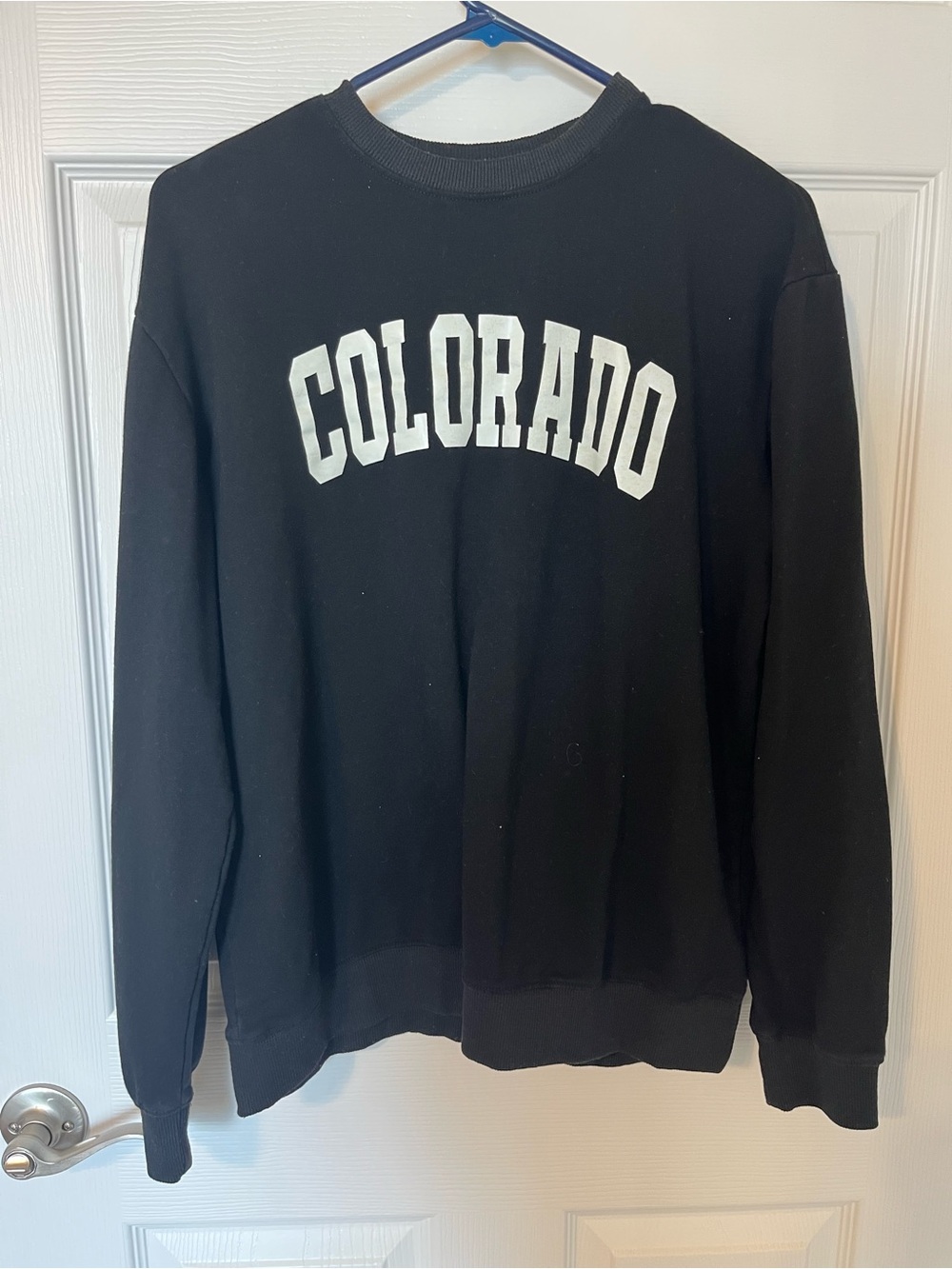 Men's Black Crewneck Sweatshirt with White Colorado Print